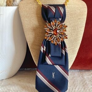 Yves Saint Laurent Navy and Gold Tie Necklace
